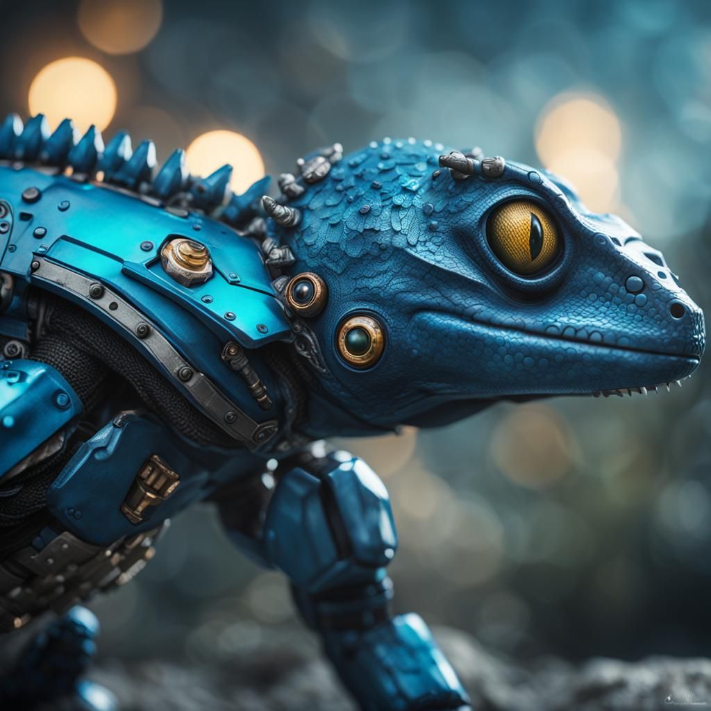 Armored Cyborg Gecko in Apocalyptic Landscape