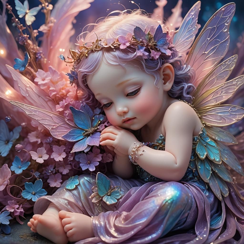 Iridescent Baby Fairy in Gentle Hand