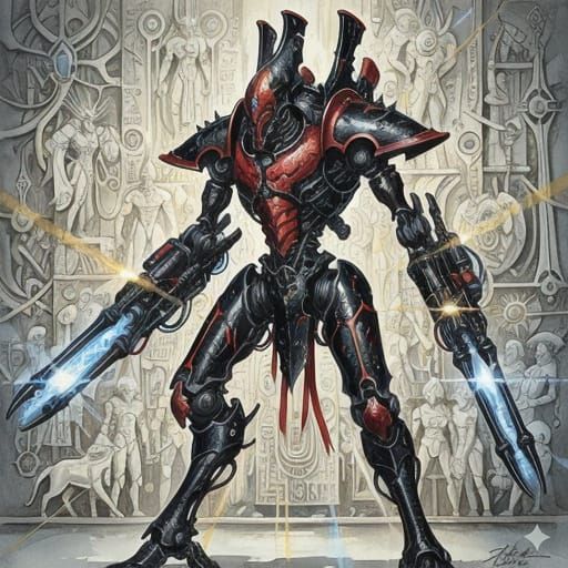 Aeldari Wraithknight Mecha in John Blanche Watercolour Style