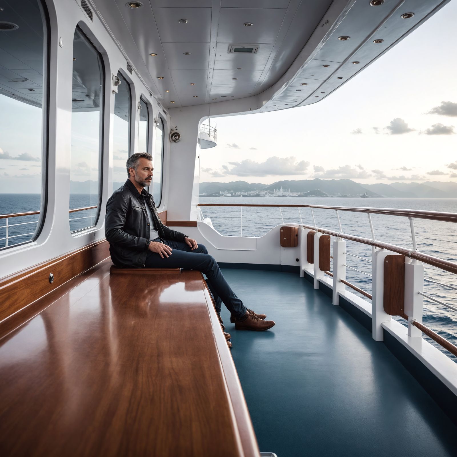 Man on a Luxury Cruise Ship in Hyperrealistic Detail