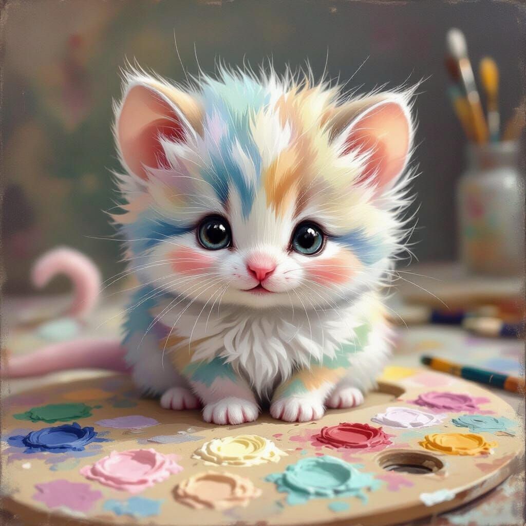 Chibi Kitten with Pastel Fur in Garden