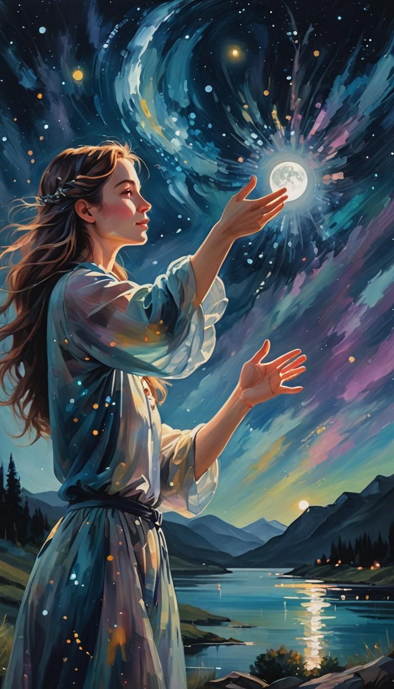 Catching a Moonbeam: Ethereal Oil Painting Landscape