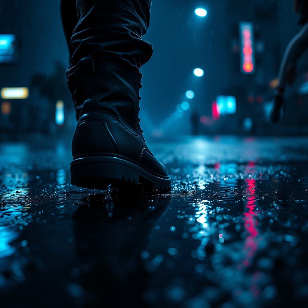 Moody Urban Rain Scene with Neon Lights