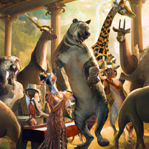 African Animal Jazz Band in Speakeasy Oil Painting