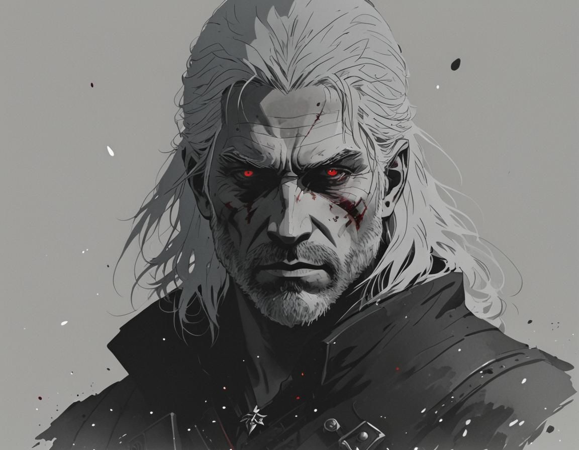 Geralt Silhouette in Anime Style with Dark Tones