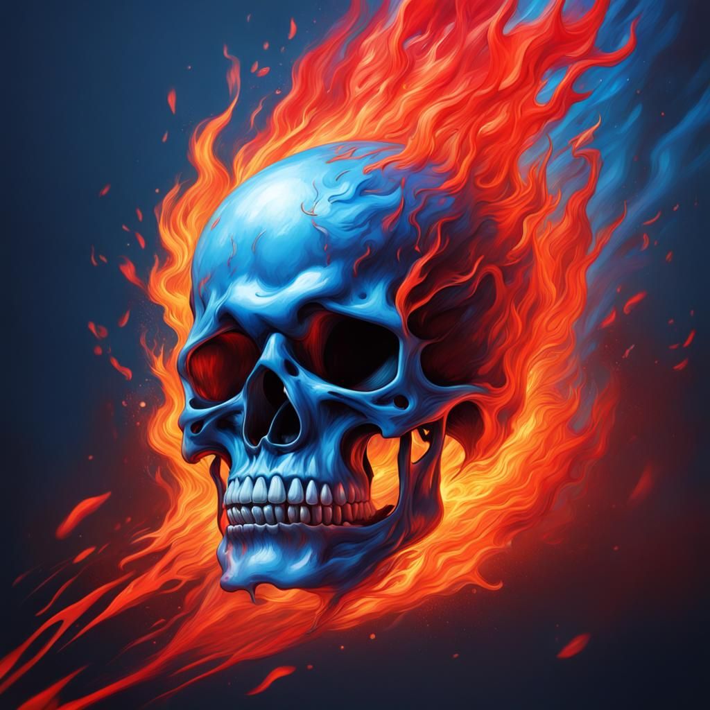 Skull Engulfed in Flames: Hyperrealistic Splash Art