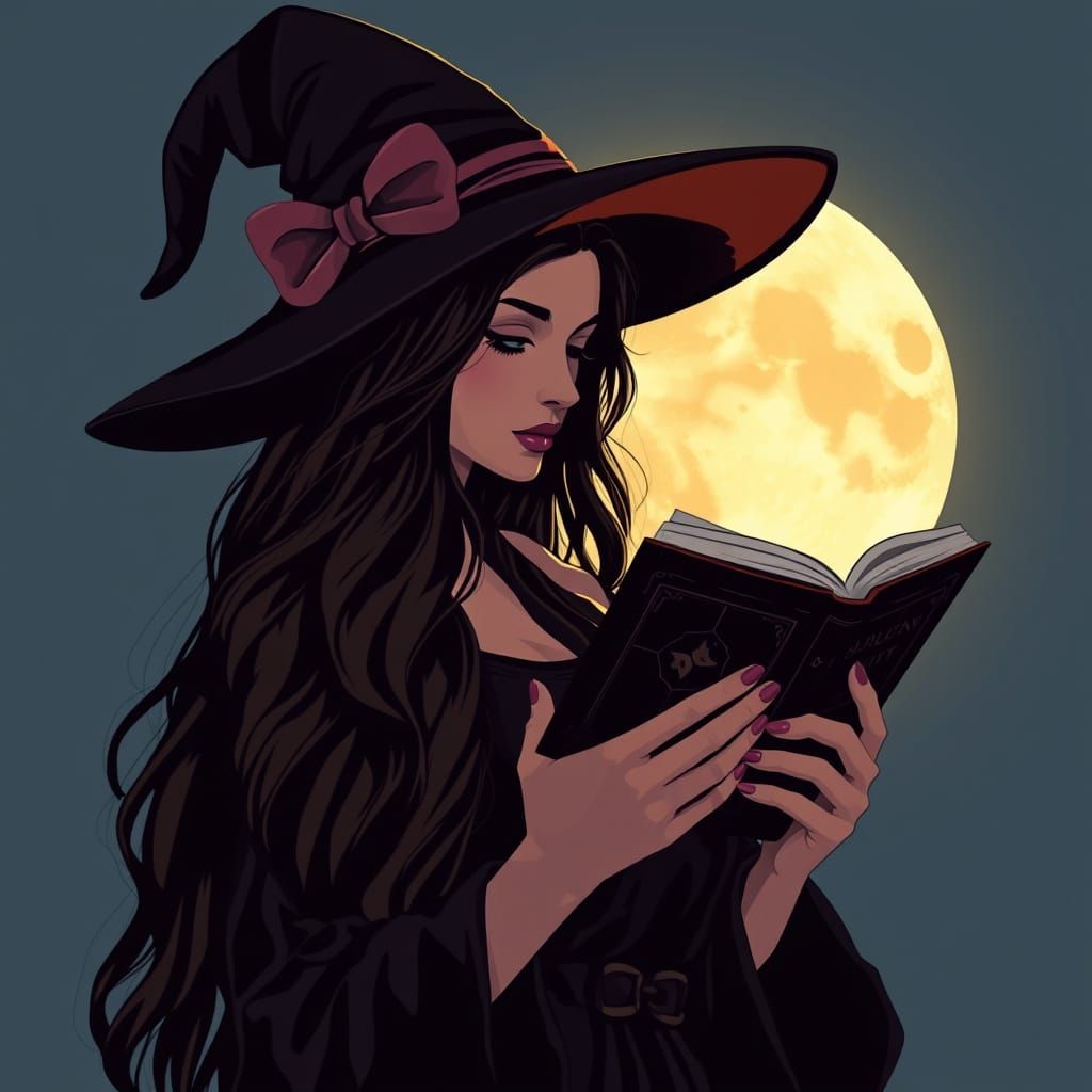 Enchanted Witch Reads Under the Full Moon