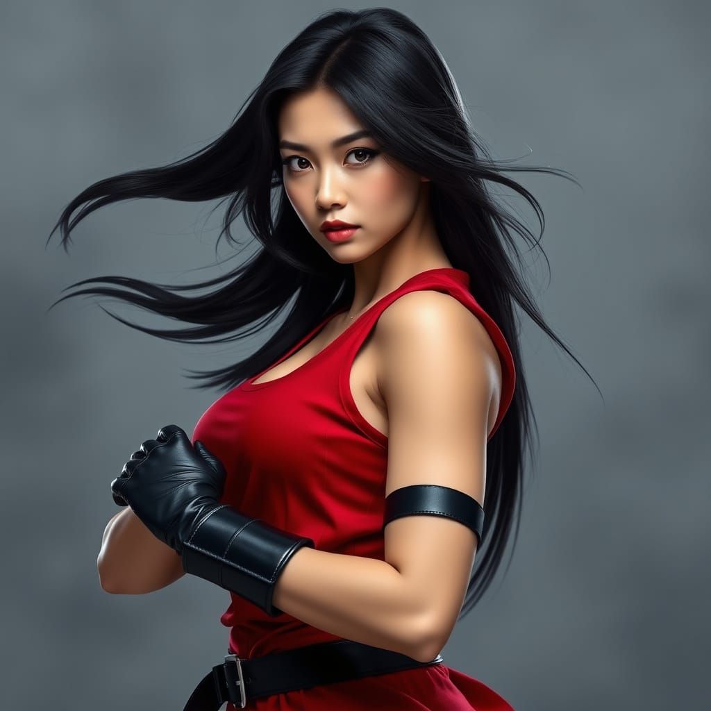 Elegant Martial Warrior in Red and Black