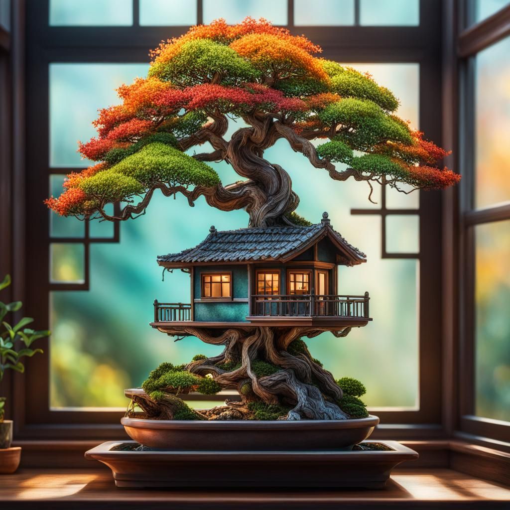 Bonsai and Miniature Home: Hyperrealistic Concept Art