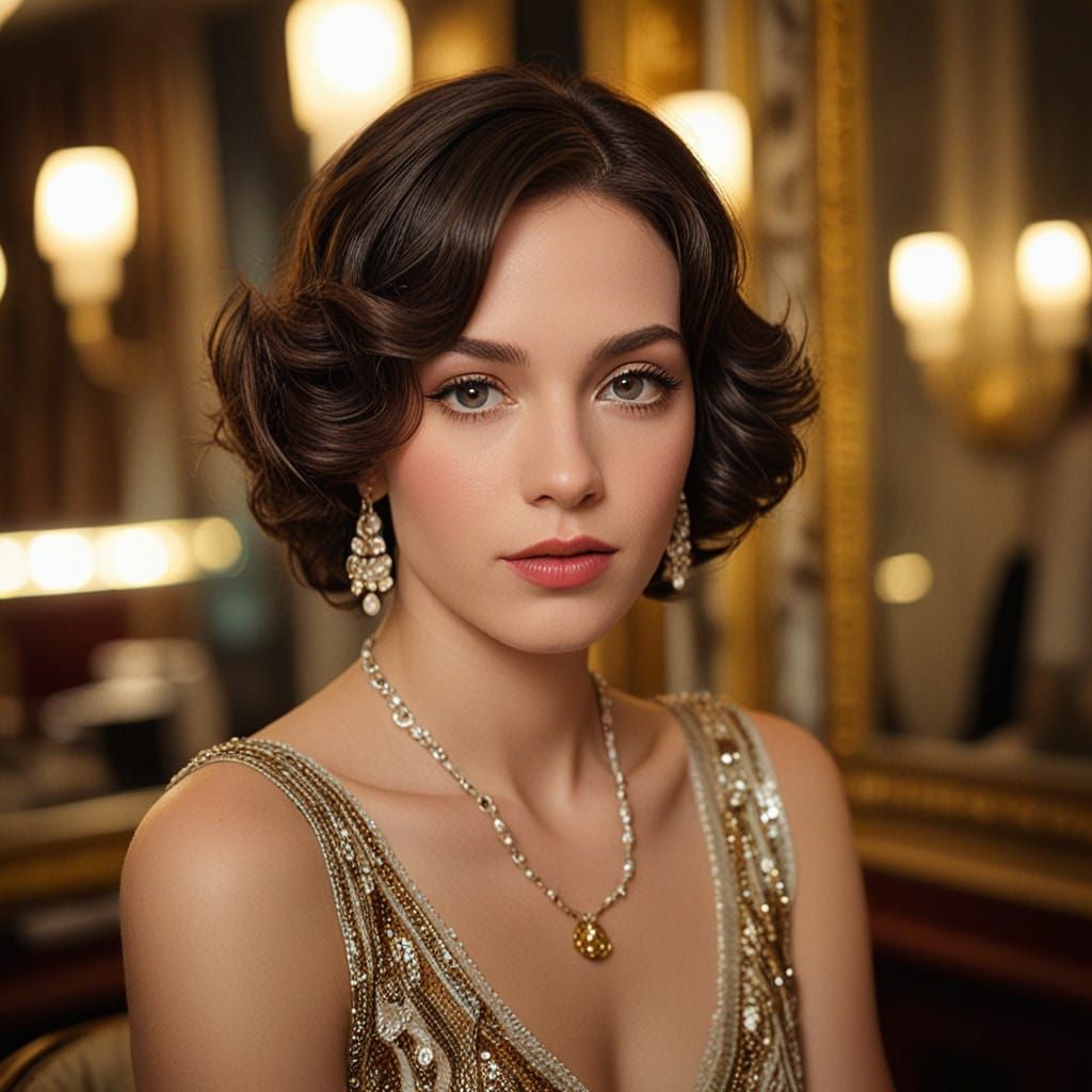 Elegant 1920s Cabaret Girl in Lavish Dressing Room