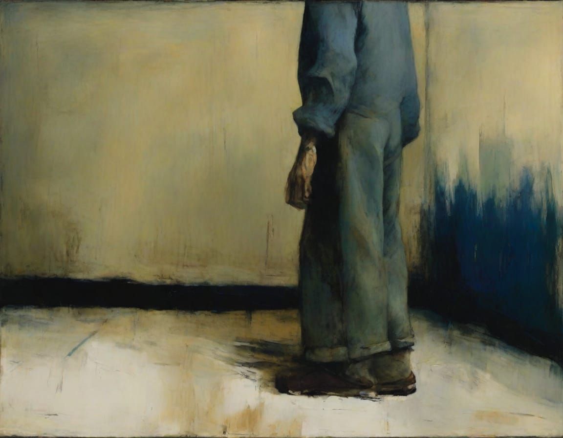Forlorn Figure in Grungy Impressionist Painting