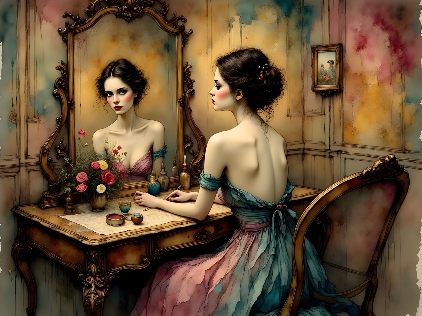 Elegant Woman in Dreamlike Makeup Ritual