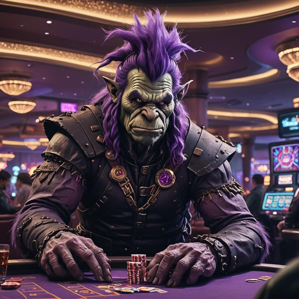 Purple-Haired Troll Gambles in Las Vegas Casino