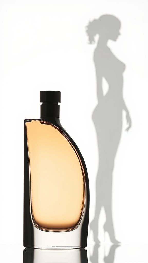 Elegant Perfume Bottle and Woman Silhouette in Minimalist Ch...