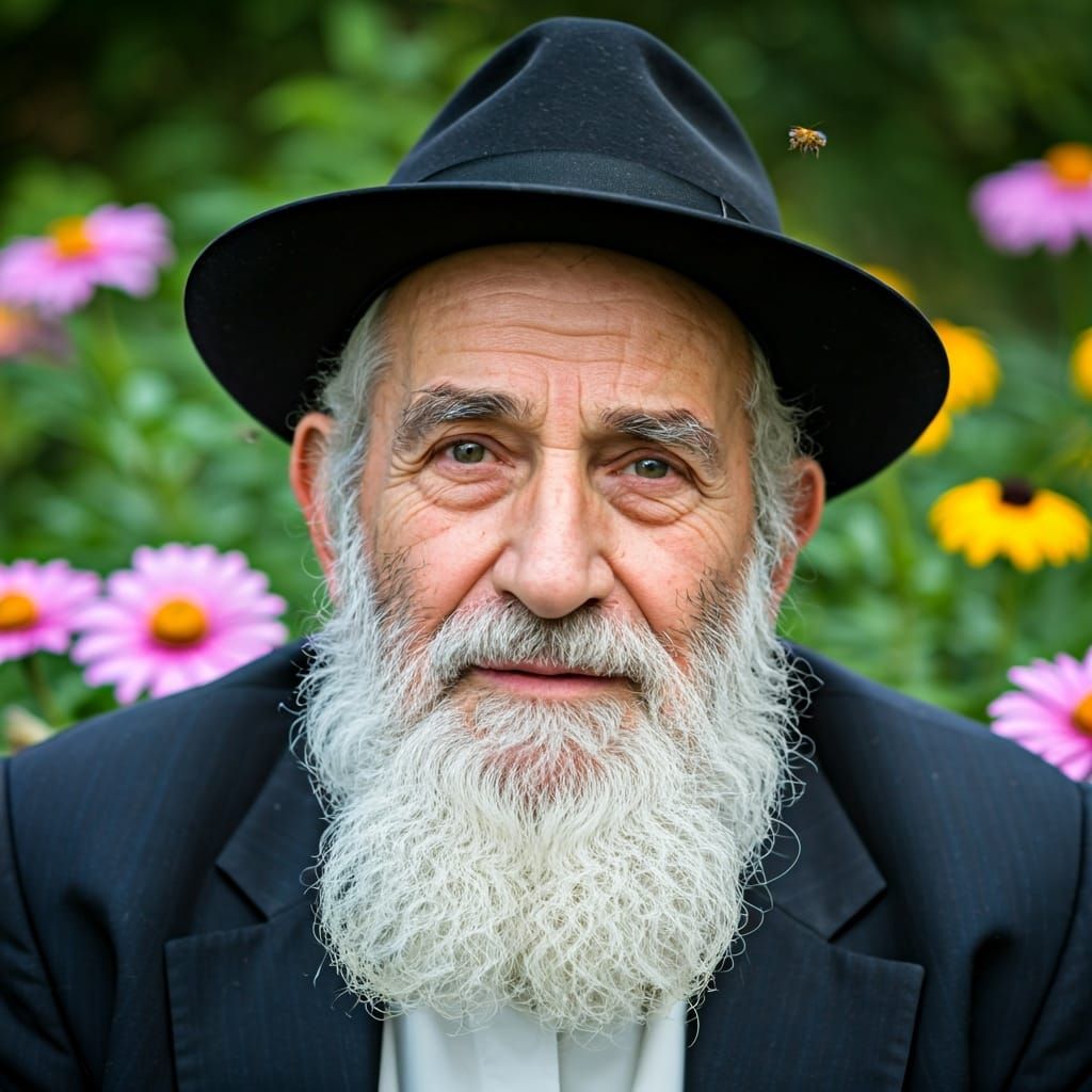 Wise Haredi Man in Sunny Garden Portrait