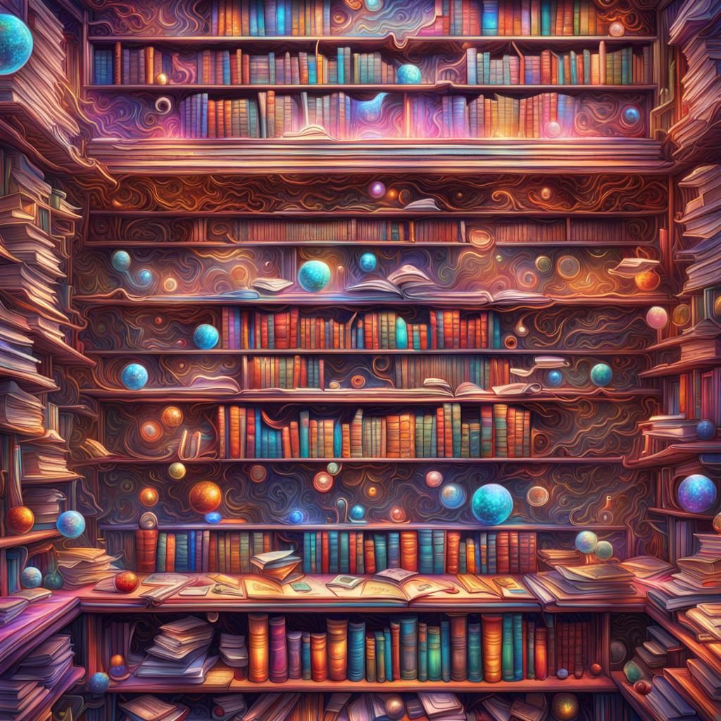 Cosmic Candy Books in Holographic Astral Illustration