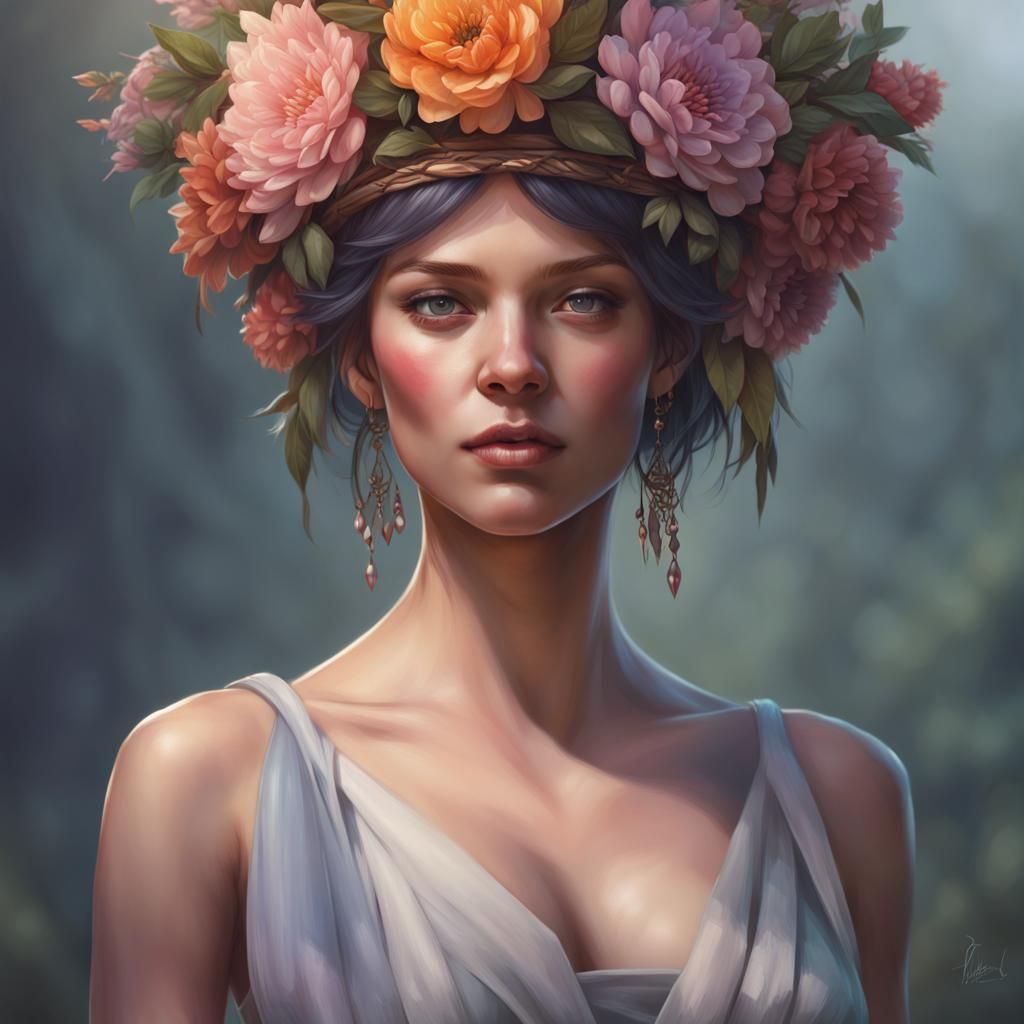 Woman and flowers crown