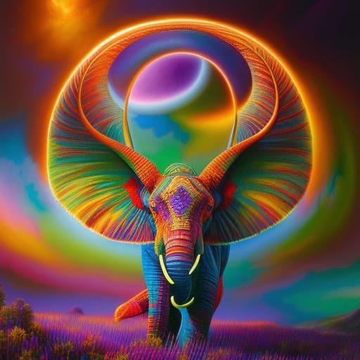 Psychedelic Cosmic Elephant Phoenix in the Sky