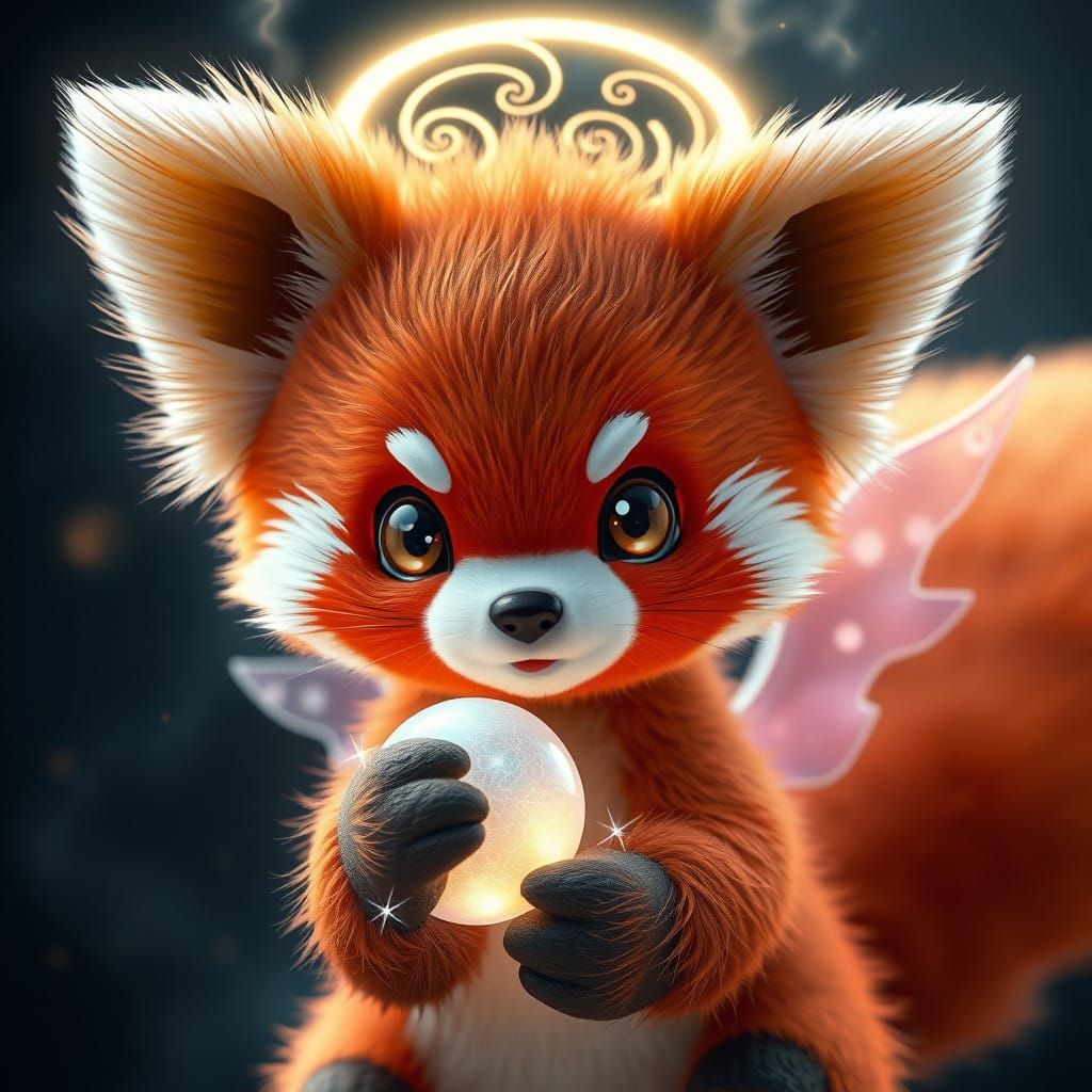 Mystical Red Panda Pokémon with Ethereal Glow
