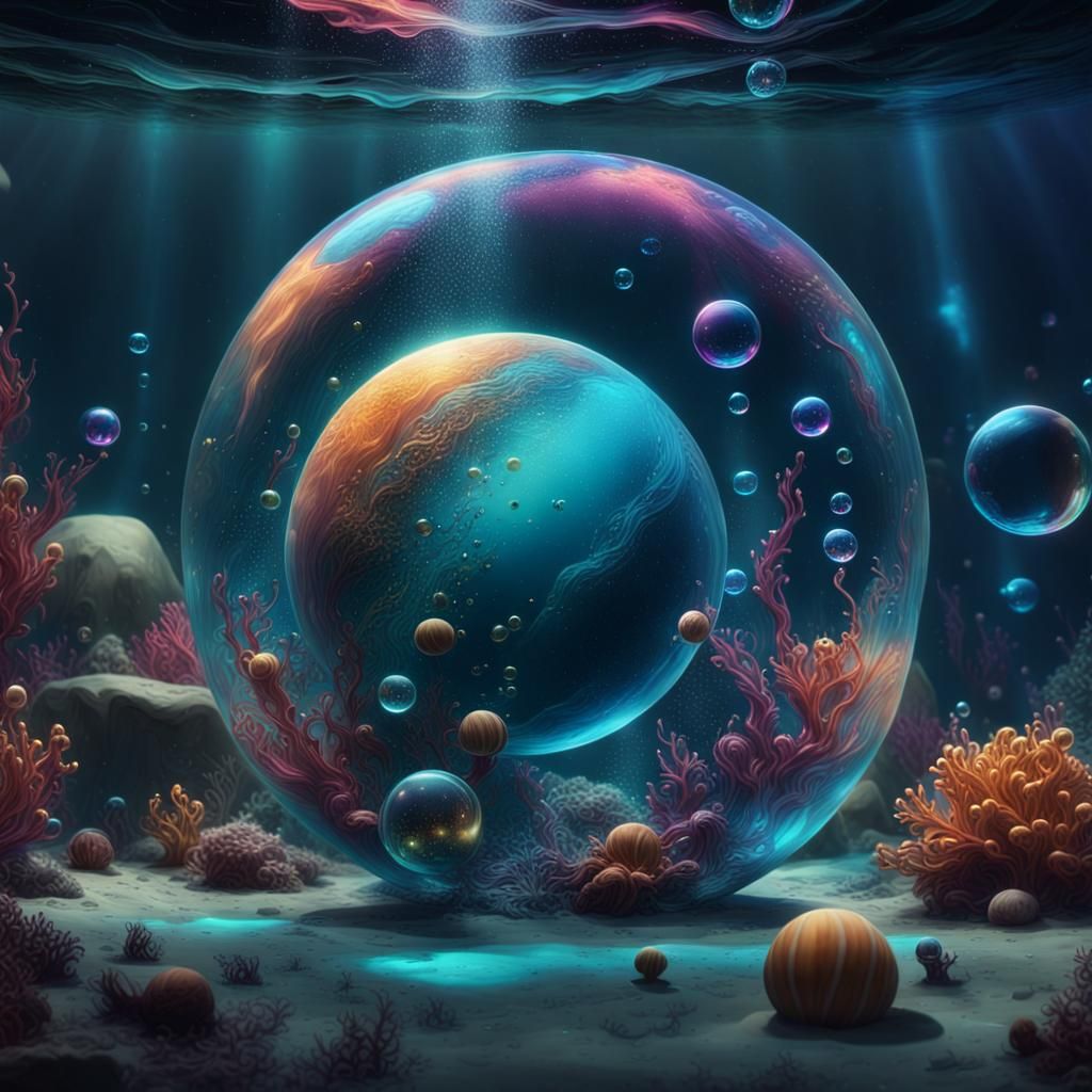 Colorful Underwater Night Scene with Star Reflections
