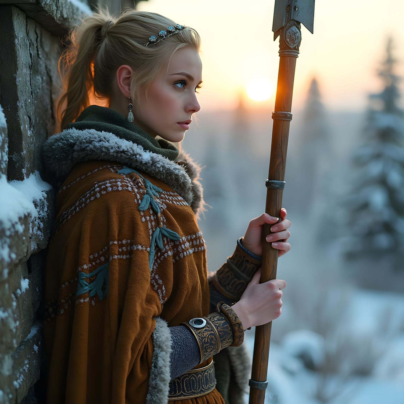 Norse Goddess Syn Guarding the Gate, Oil Painting