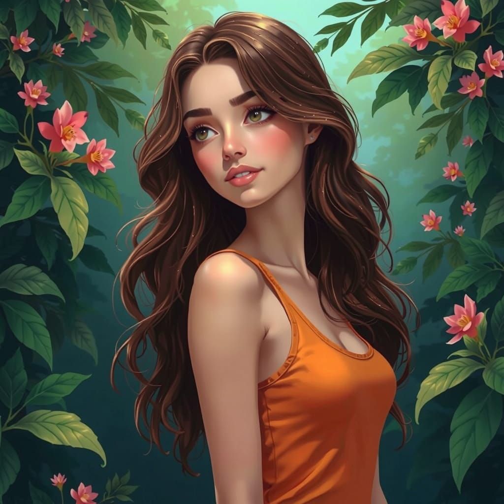Ethereal Young Woman in Tropical Paradise