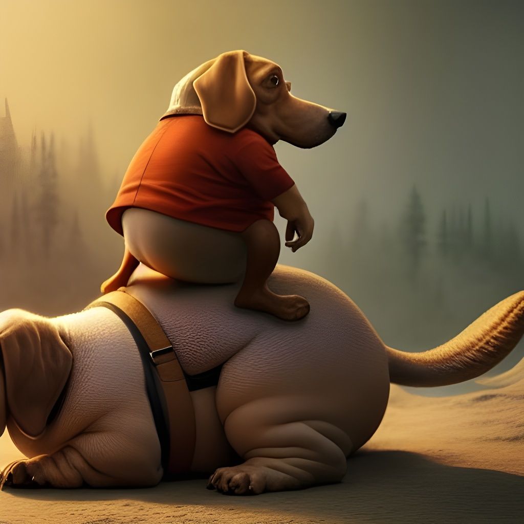 Chubby Dachshund Ride: Hyperdetailed Maximalist Concept Art