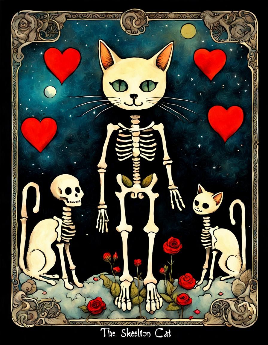 Fictive tarot card "Skeleton Cat".