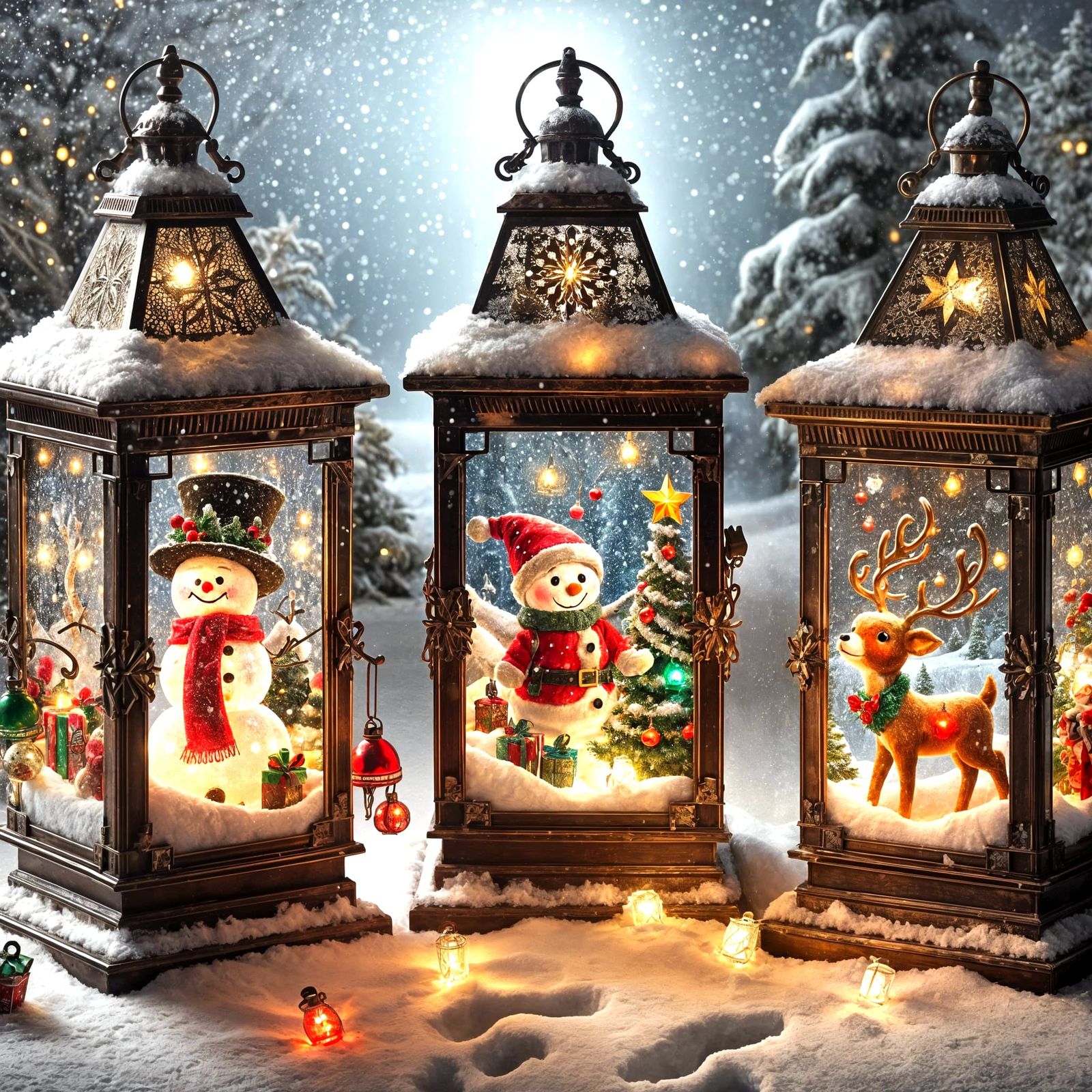 Vintage Winter Lanterns in a Festive Christmas Scene