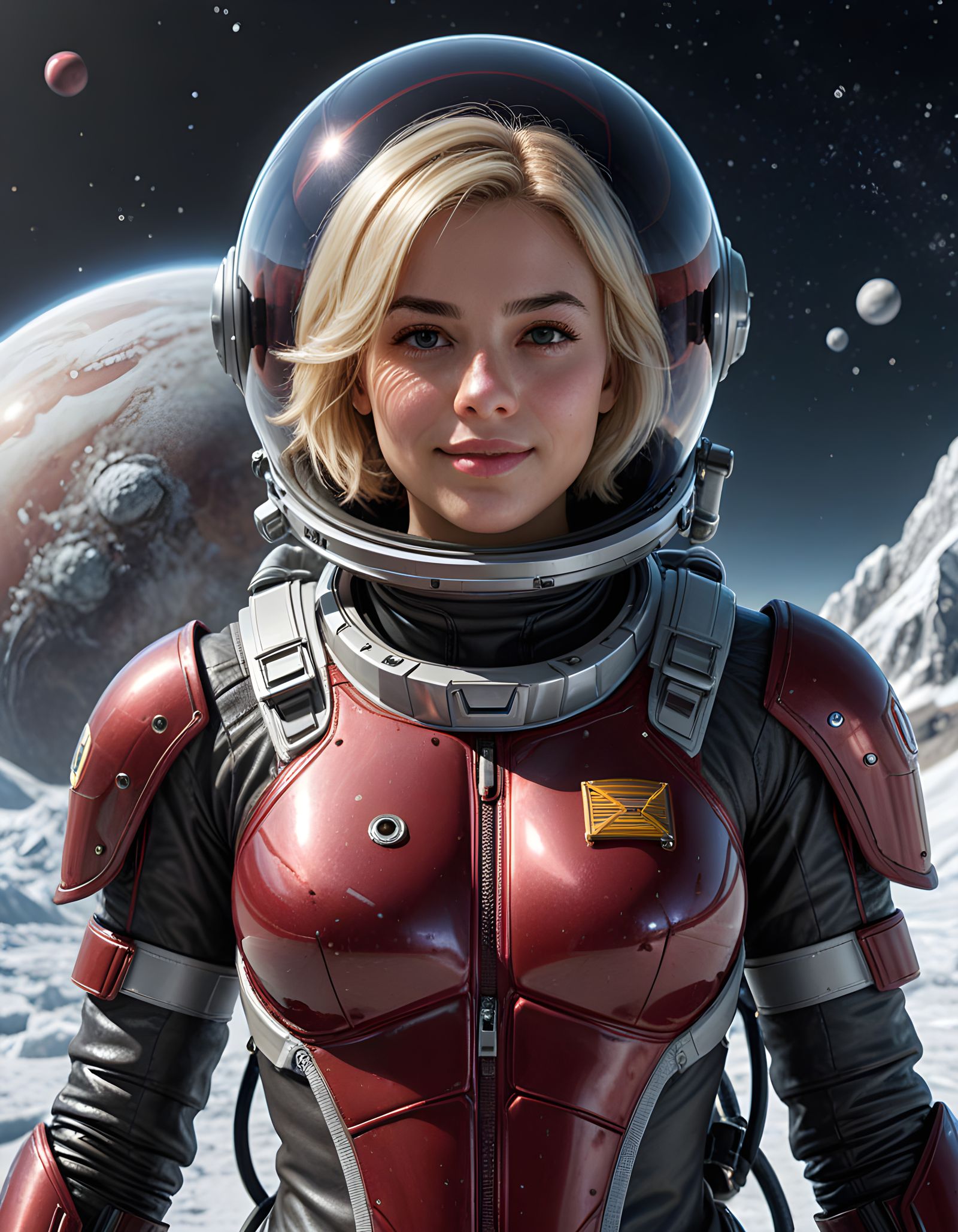 Burgundy Cosmonaut Captivating on Icy Europa