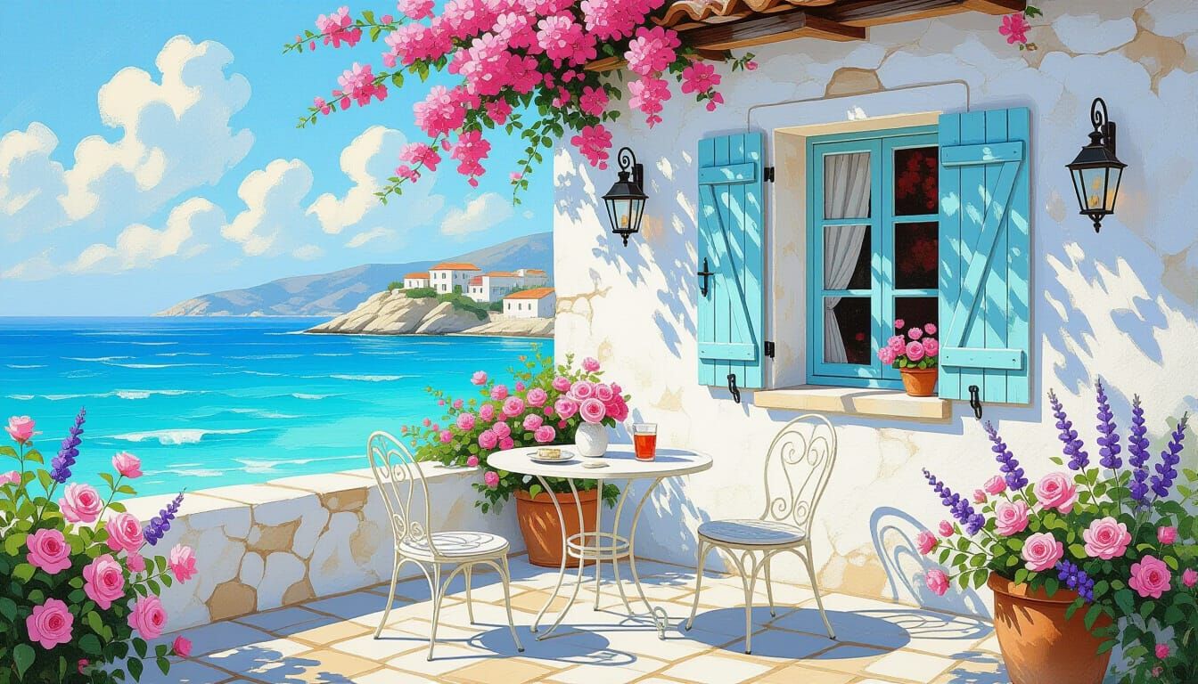 Charming Coastal Cottage in Impasto Style