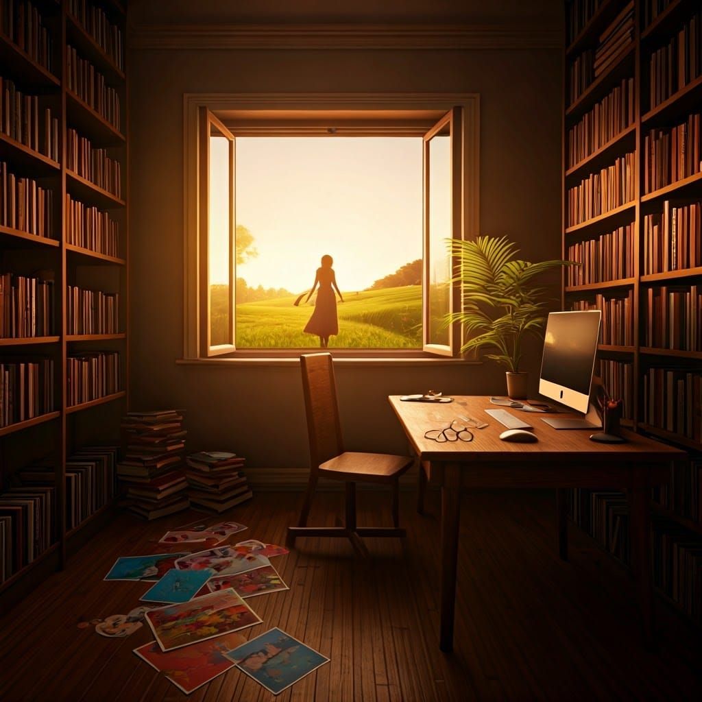 Cozy Room with Desk and Sunset, Concept Art