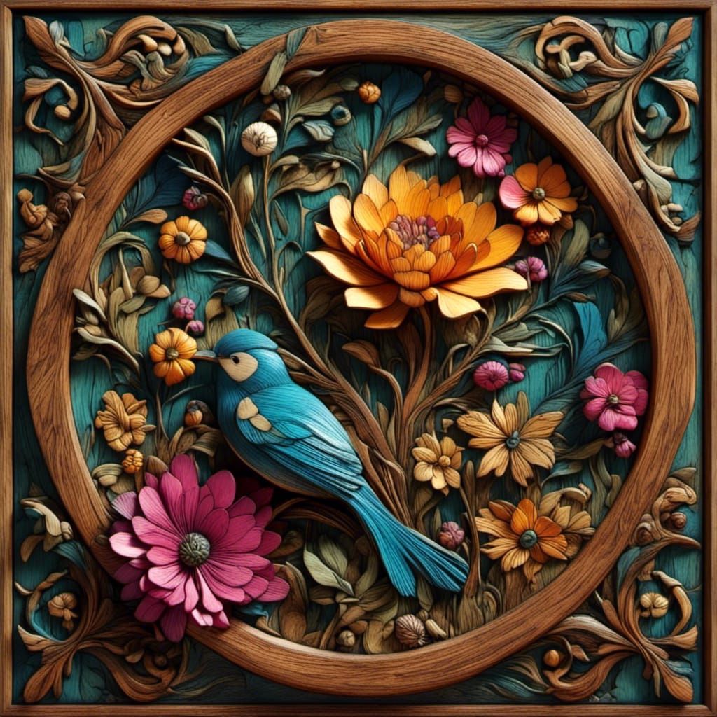 Exotic Garden Carving in Bas Relief Style