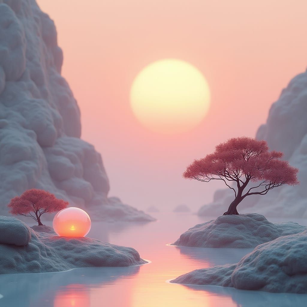 Alien Zen Garden with Crystalline Rocks