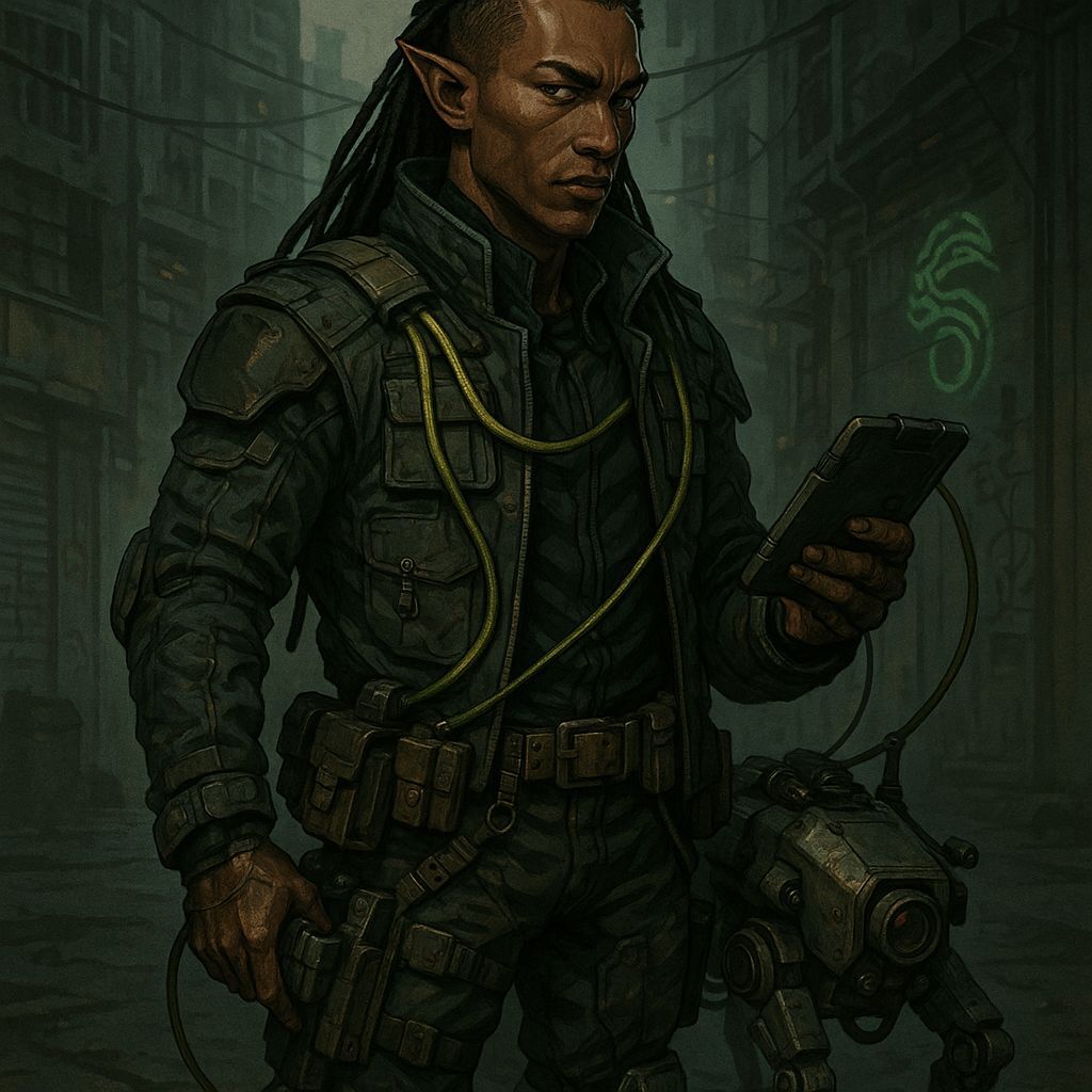 Shadowrun Male Wakyambi Rigger in Cyberpunk Style