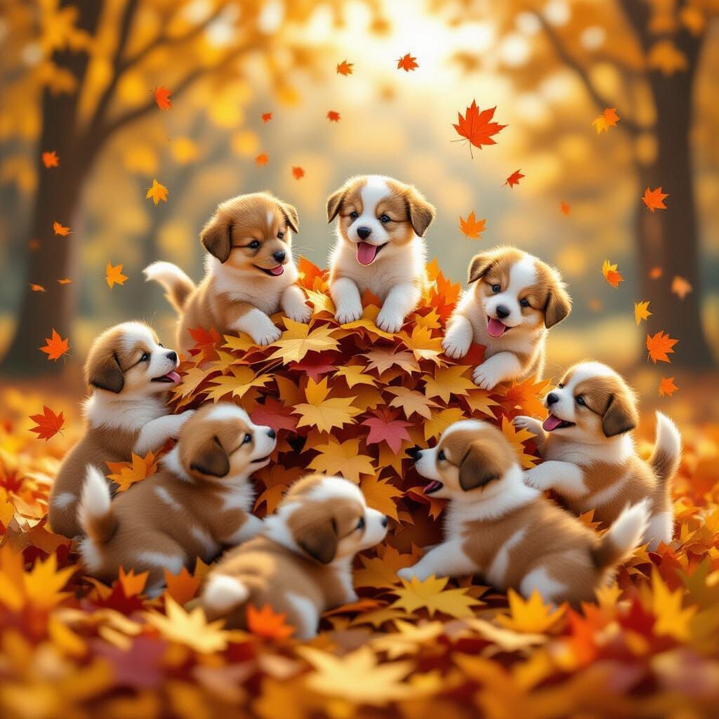 Adorable Puppies Frolic in Autumn Leaves