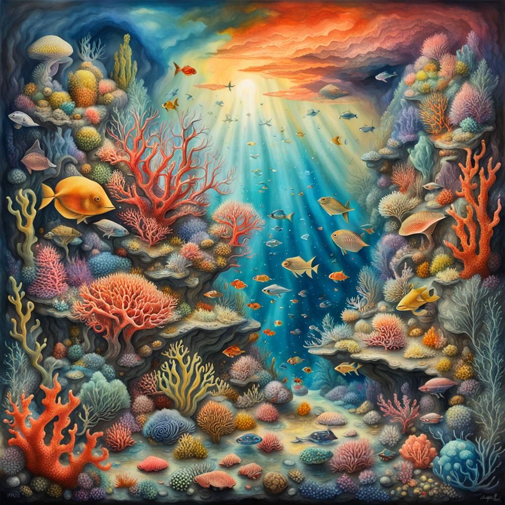 Surreal Coral Reef Diorama in Ethereal Colors