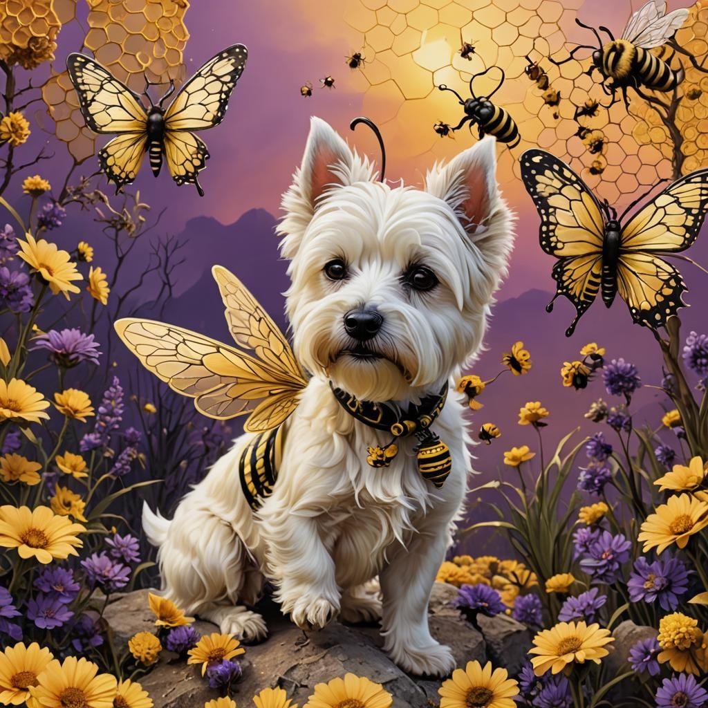 Bee-like West Highland Terrier in Whimsical Digital Painting