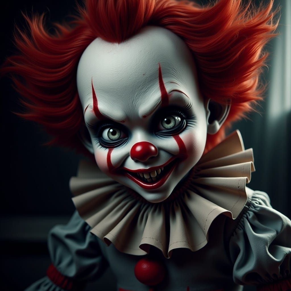 Creepy Horror Clown Doll, Macabre Image