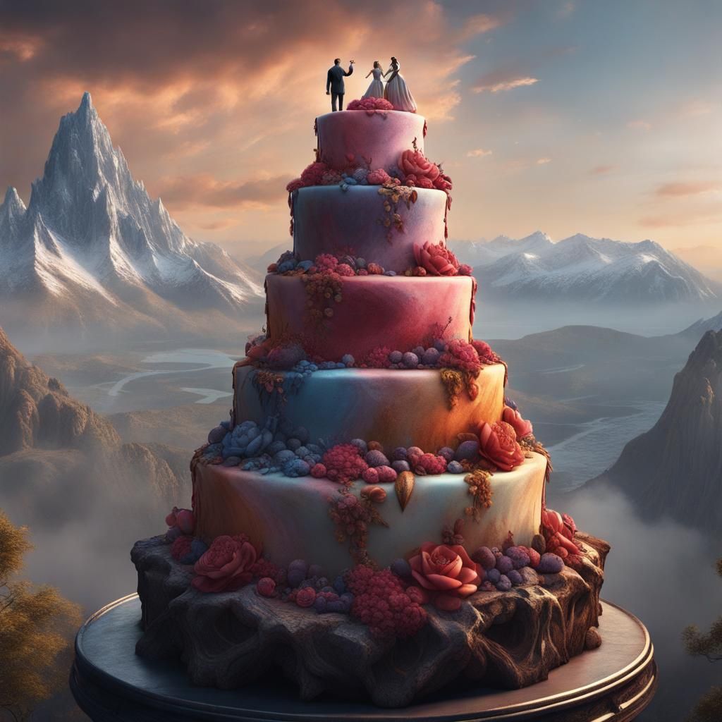Mountain Wedding on a Cake, Digital Art