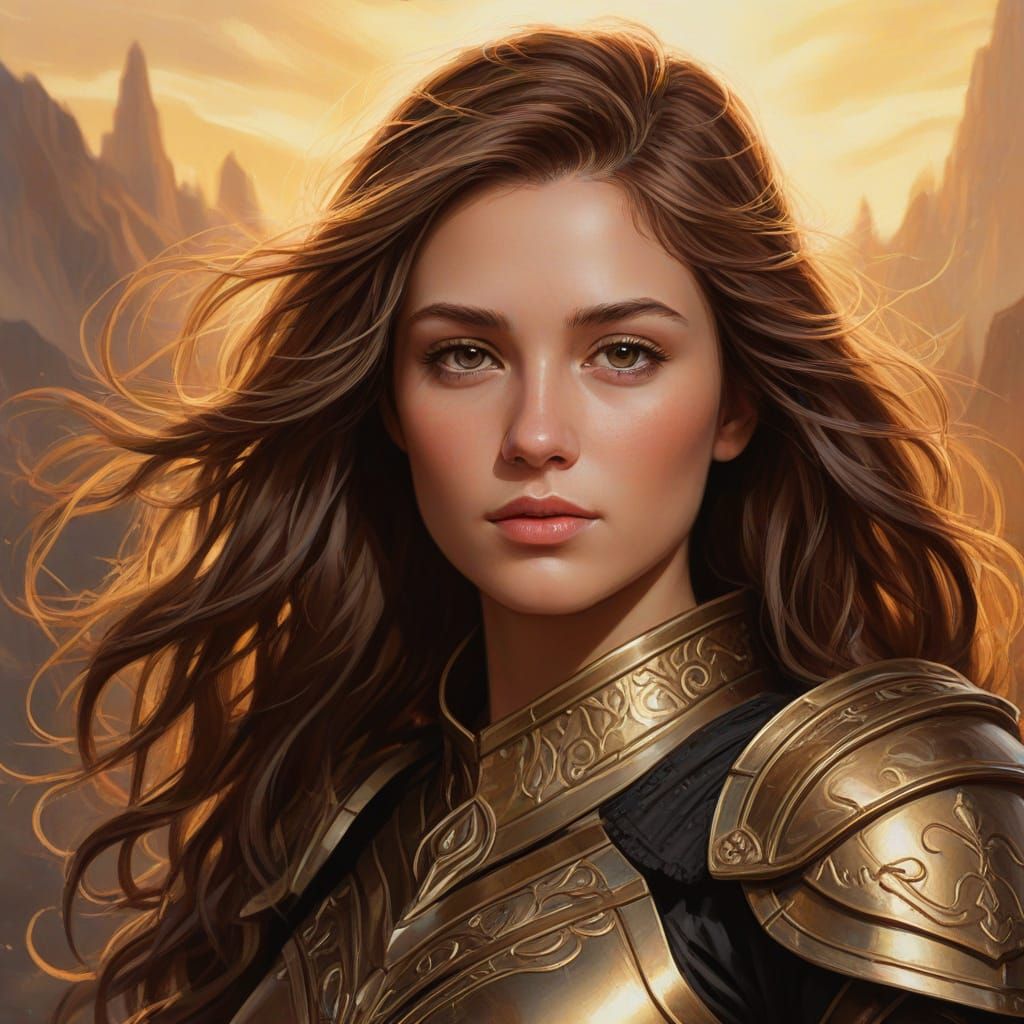 Rebecca, Elemental Goddess in Bronze Armor, Fantasy Art