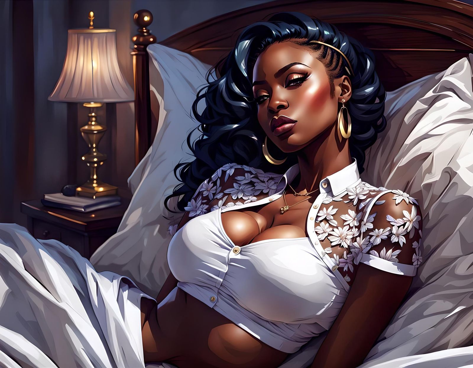 Modern Nigerian Woman in Bed, Anime Splash Art