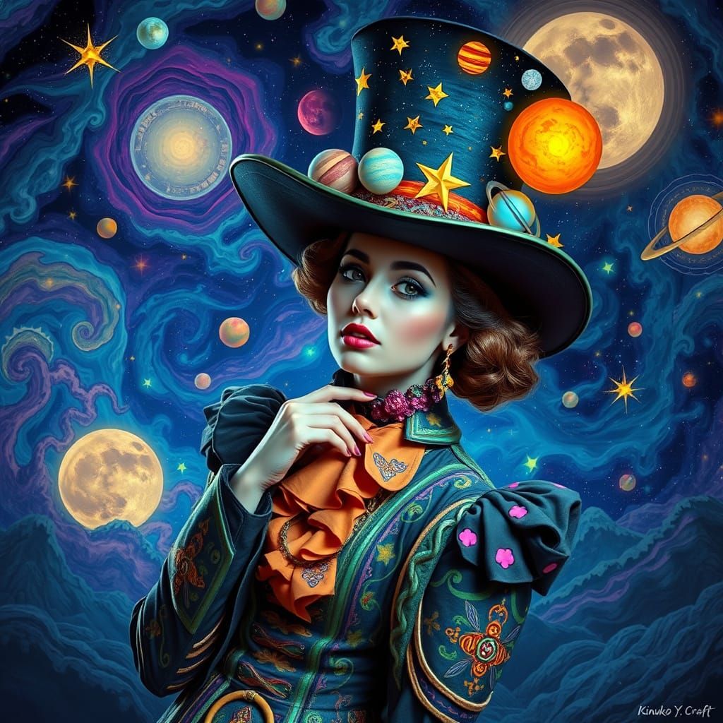 Surreal Victorian Cosmic Goddess in Celestial Dreamscape