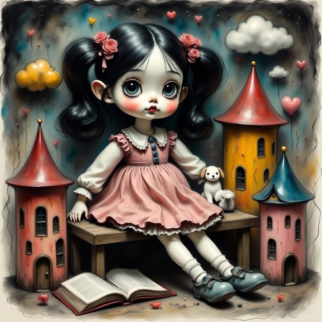 Antique Doll in Whimsical, Distressed Setting