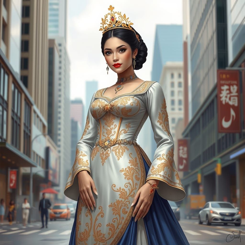 Modern Filipiniana Goddess in Cityscape