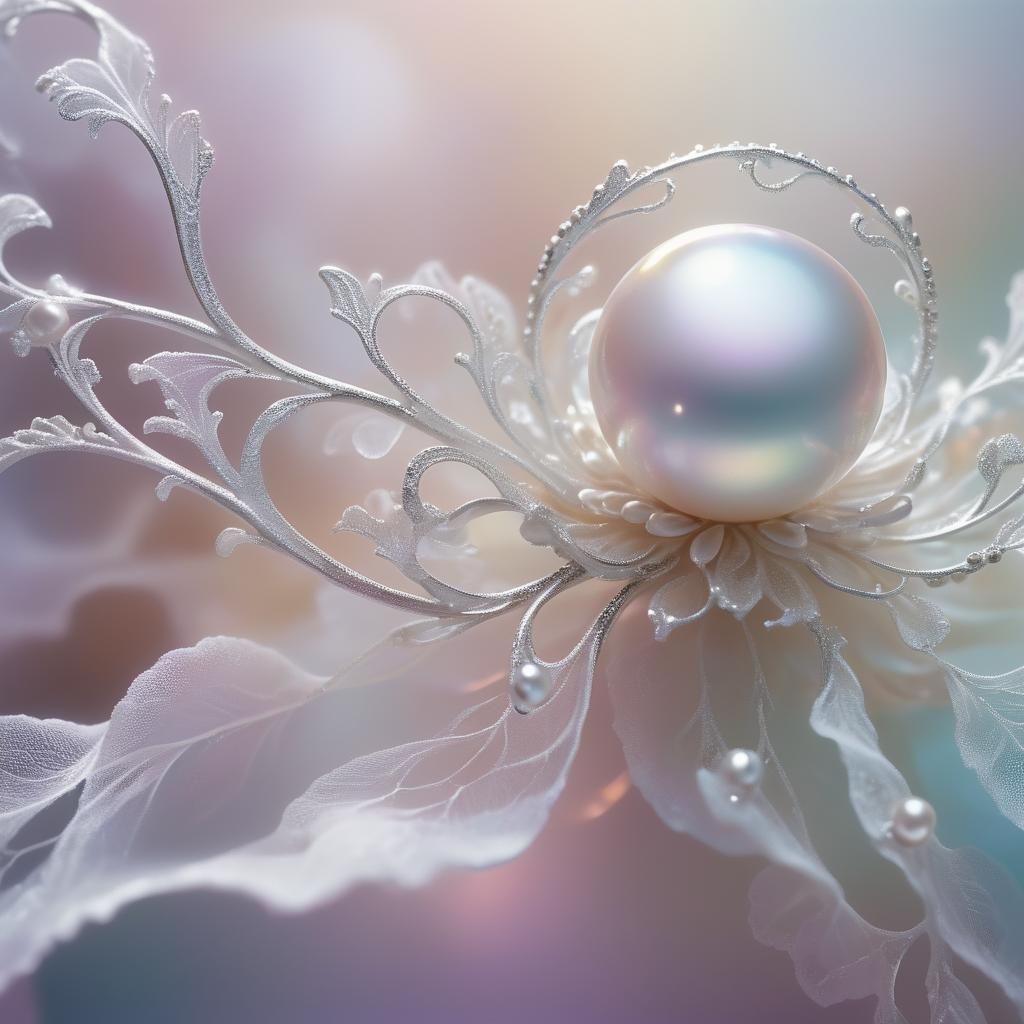 Pearlescent Dreamscape: A Glistening Pearl in Ethereal Mist