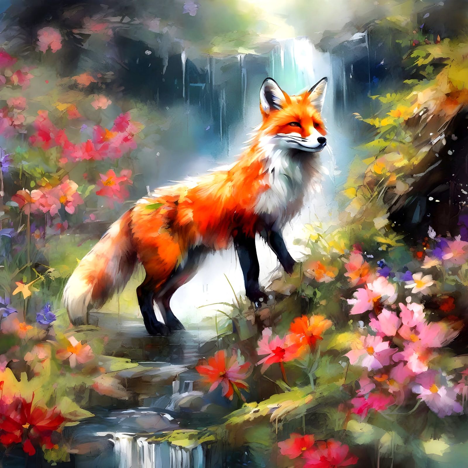 Fantasy Fox in Whimsical Floral Oasis
