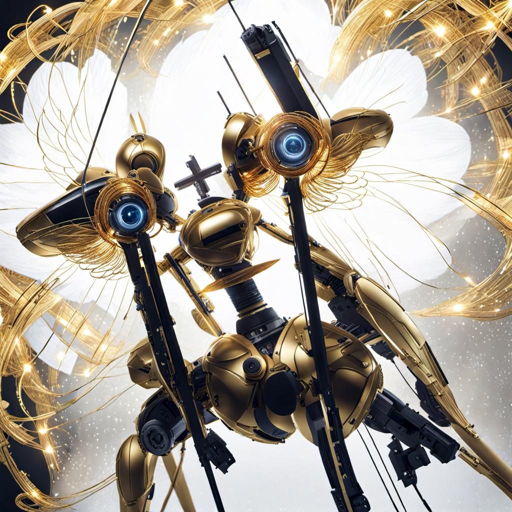 Golden Android Angel in Hyperdetailed Cross-Hatching Style