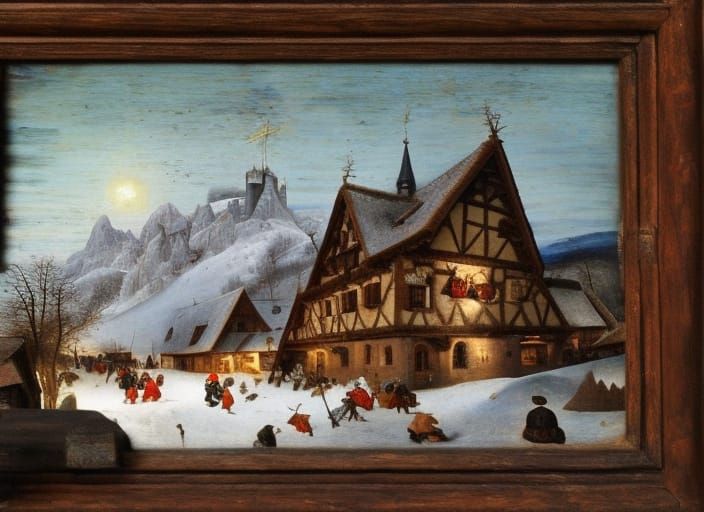 Winter Fair in Alpine Village: Northern Renaissance Oil