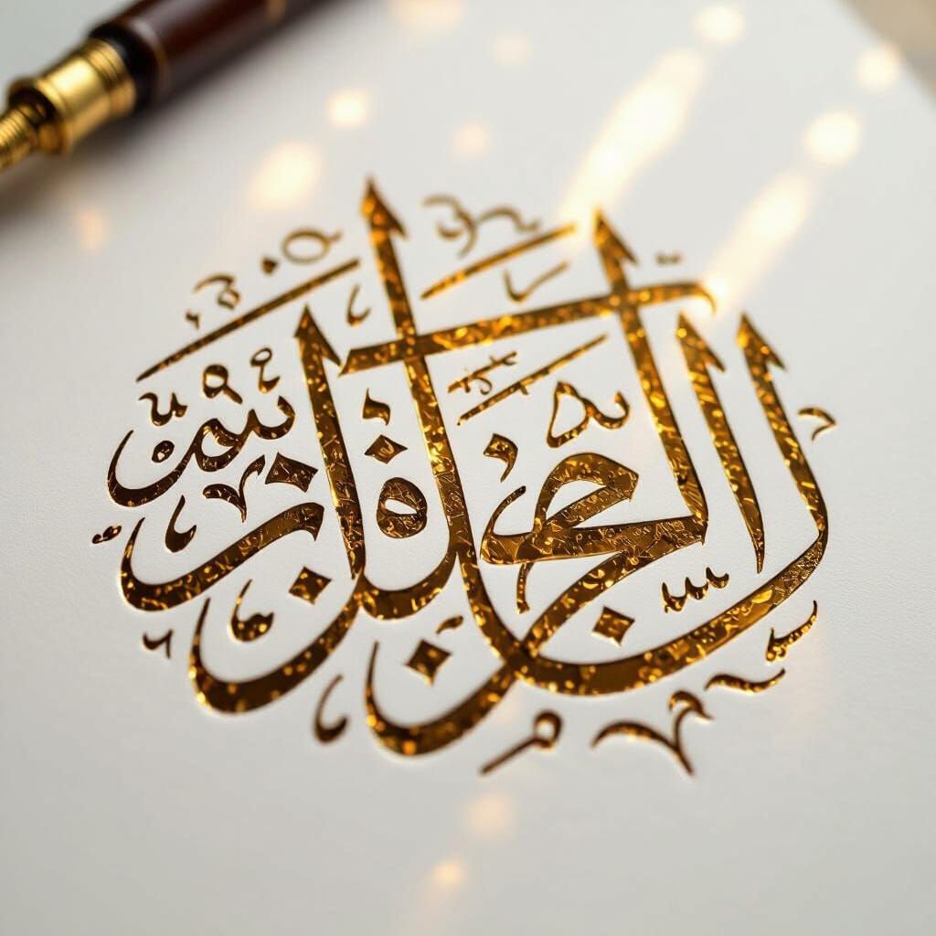 Elegant Golden Arabic Calligraphy on White Paper